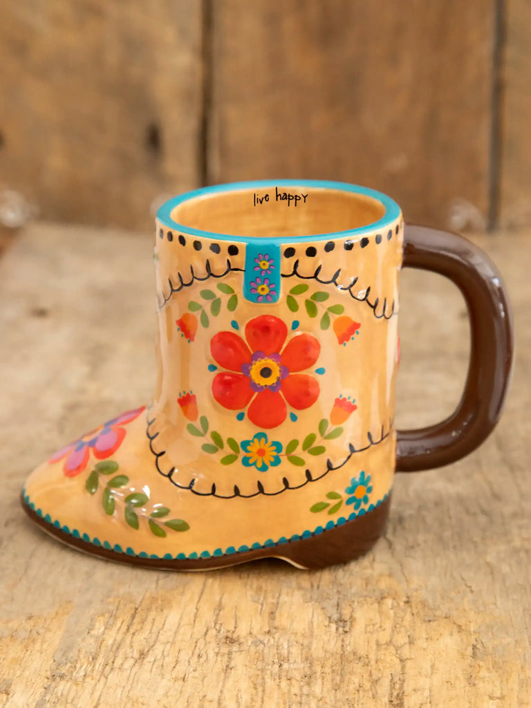 Folk Art Coffee Mug - Live Happy Boot-view 2