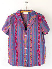 Mix & Match Cotton Short Sleeve Pajama Top - Retro Ribbons Navy-view 1