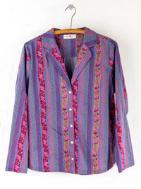 Mix & Match Cotton Long Sleeve Pajama Top - Retro Ribbons Navy-view 1