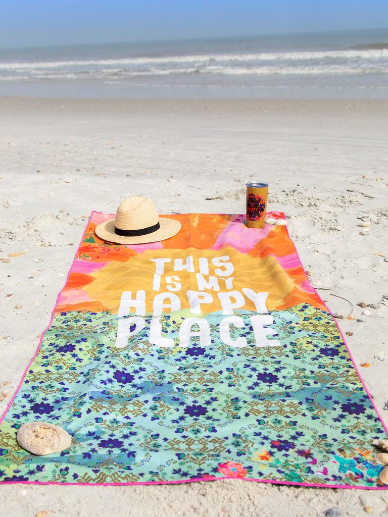 Double-Sided Microfiber Beach Towel - Happy Place-view 1