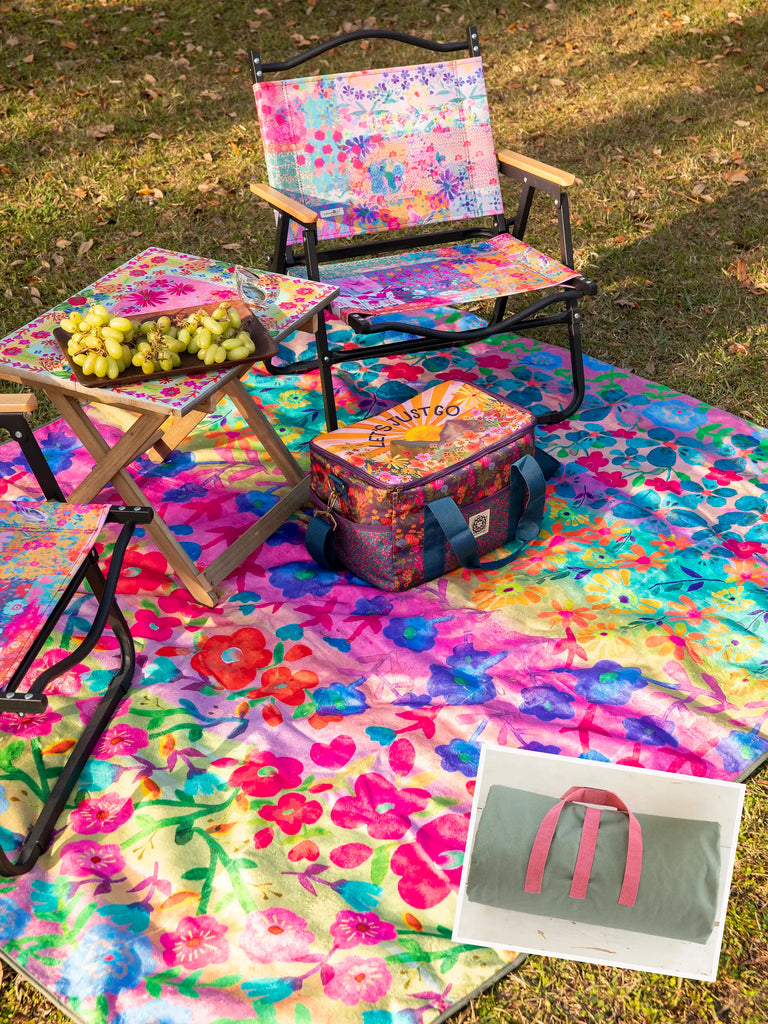 XL Water Resistant Picnic Blanket - Rainbow Floral Rows-view 1