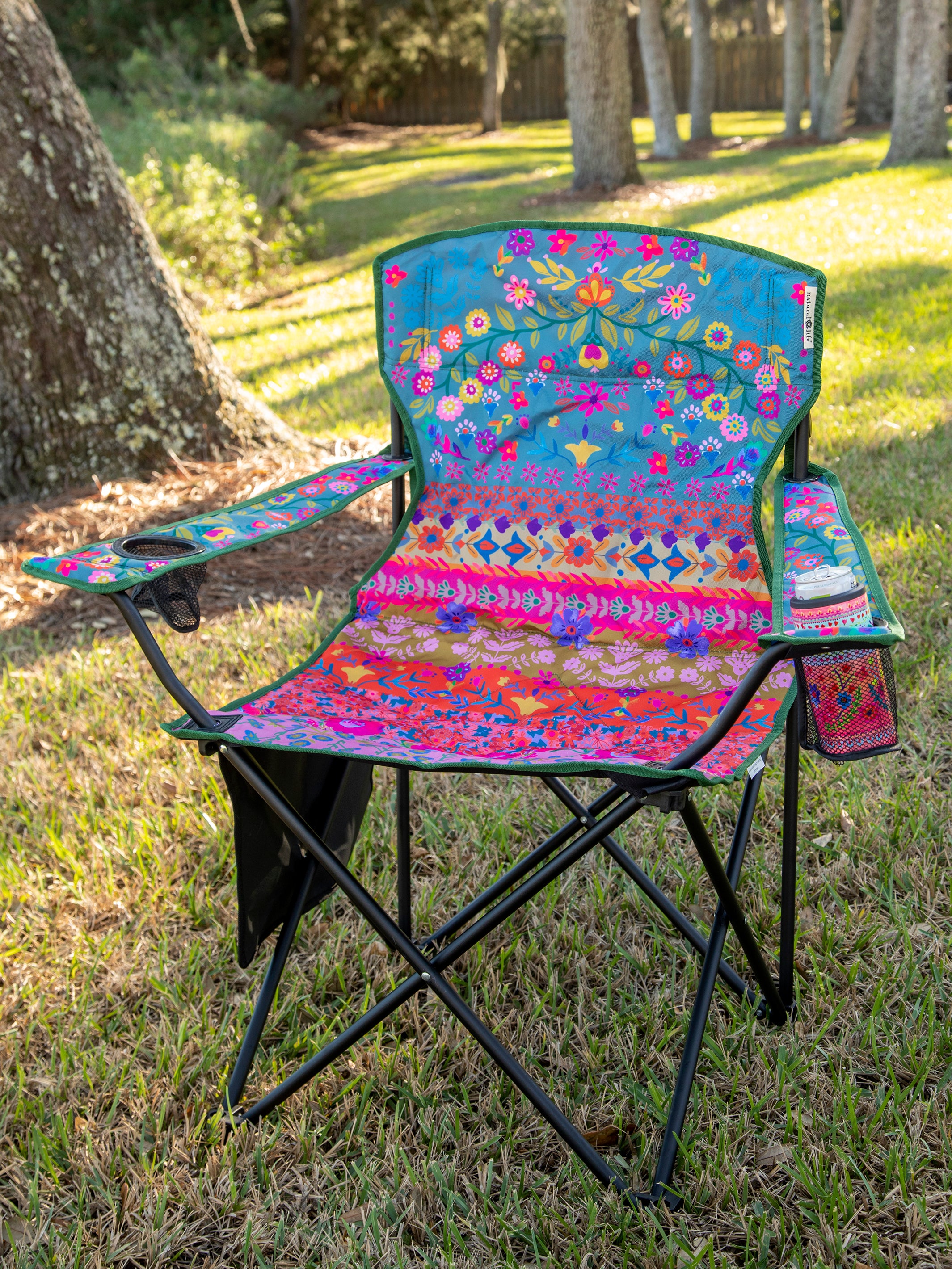 Happy Camp Chair Folk Floral Border – Natural Life