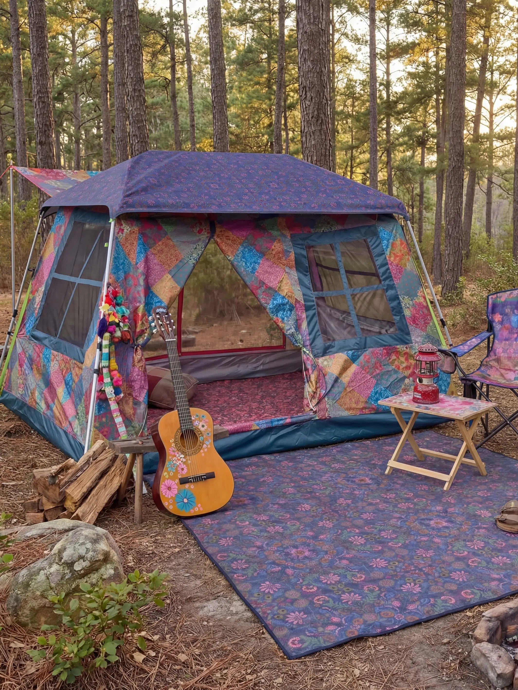 patterned tent Live Happy Camping Tent