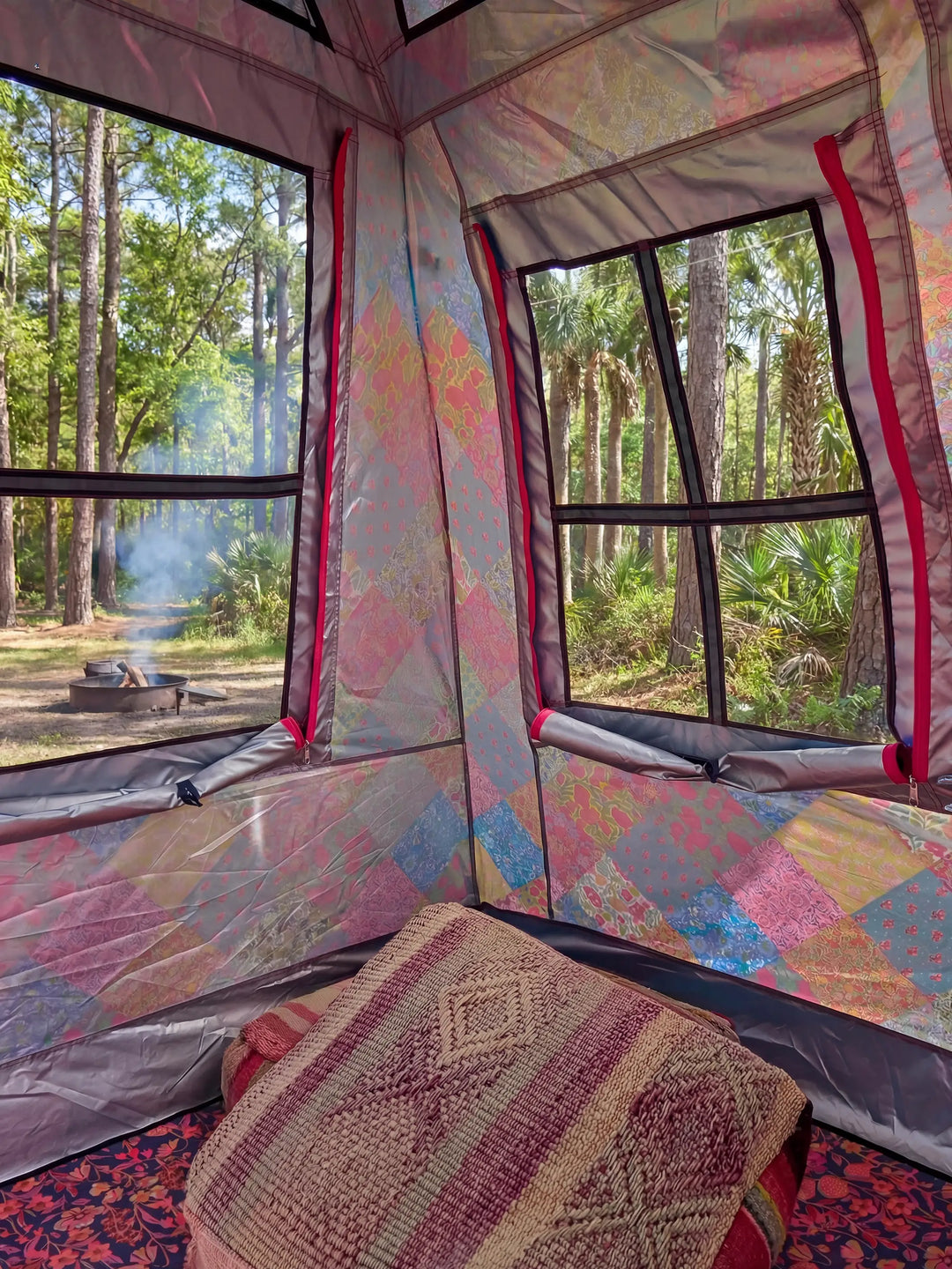 Live Happy Camping Tent - Bright Patchwork Zinnias – Natural Life