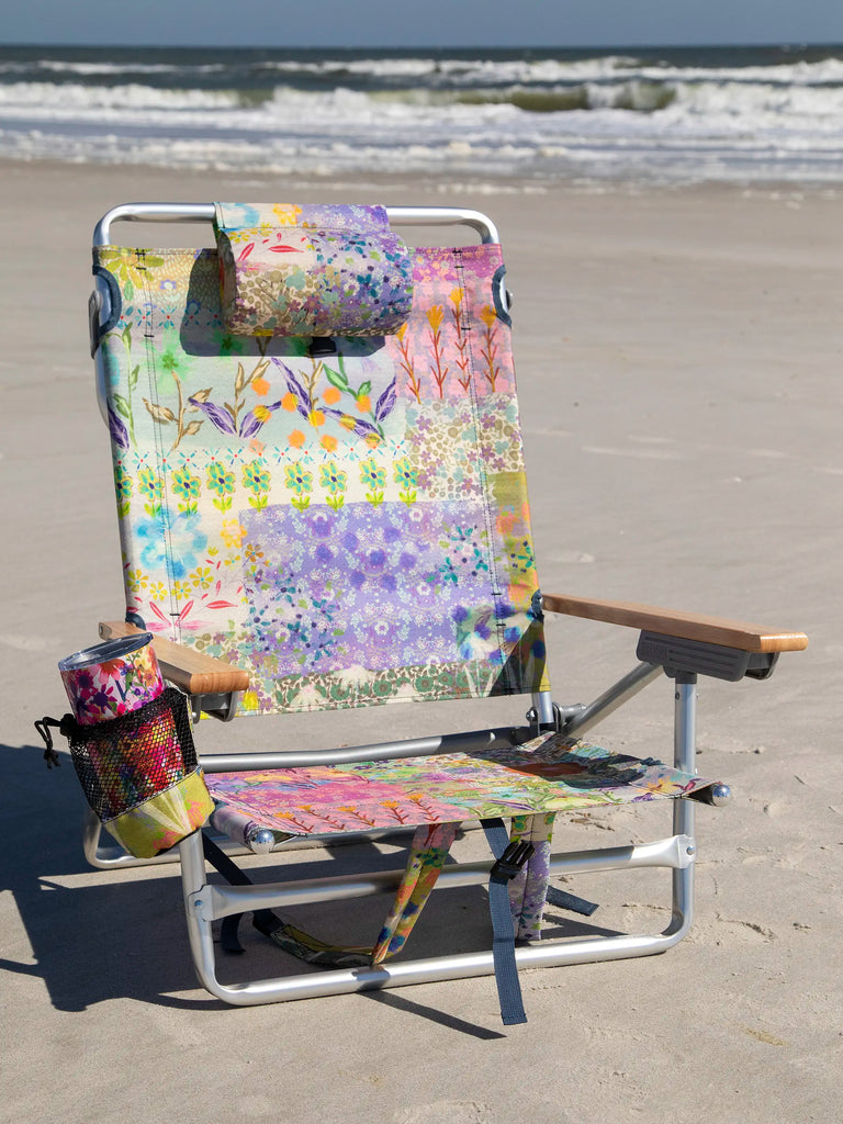 Backpack Beach Chair - Taupe Watercolor Patchwork-view 1