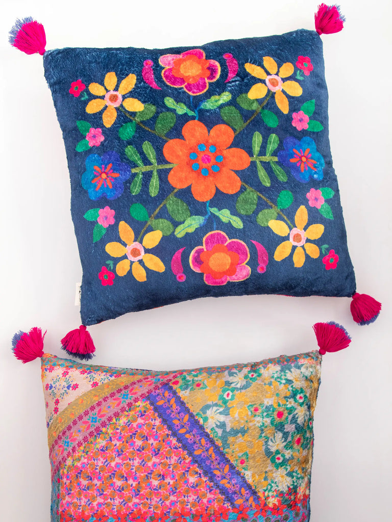 Cozy Pillow Floor Cushion - Teal Folk Flower-view 1