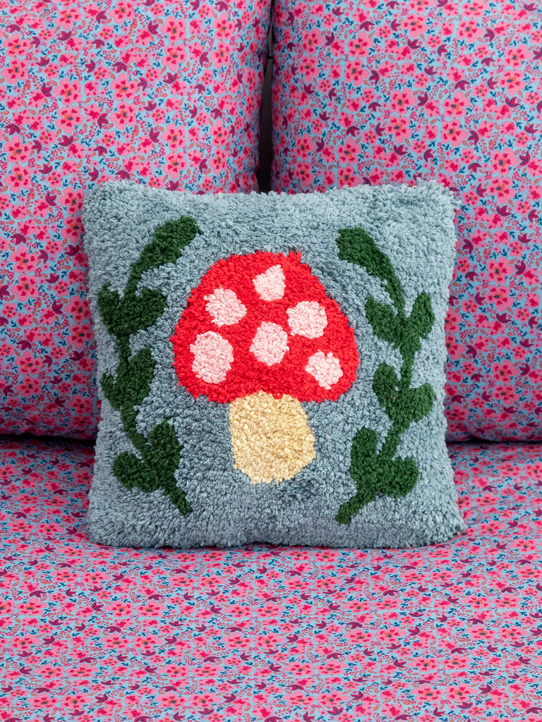 Mini Tufted Throw Pillow - Teal Mushroom-view 1