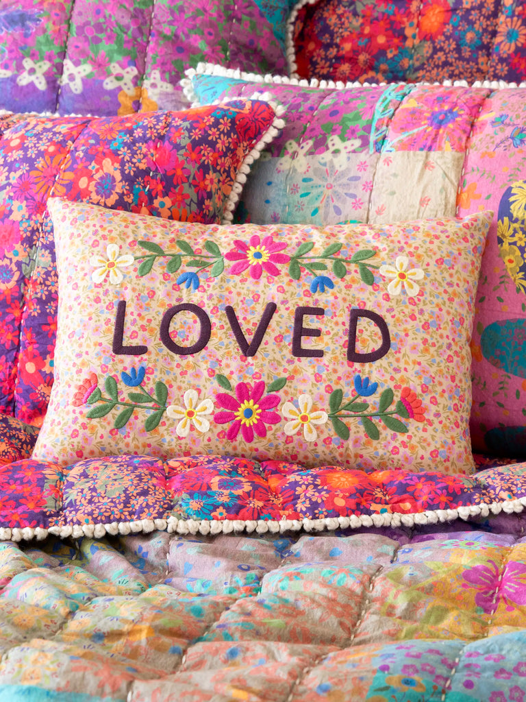 Embroidered Giving Pillow Loved Natural Life