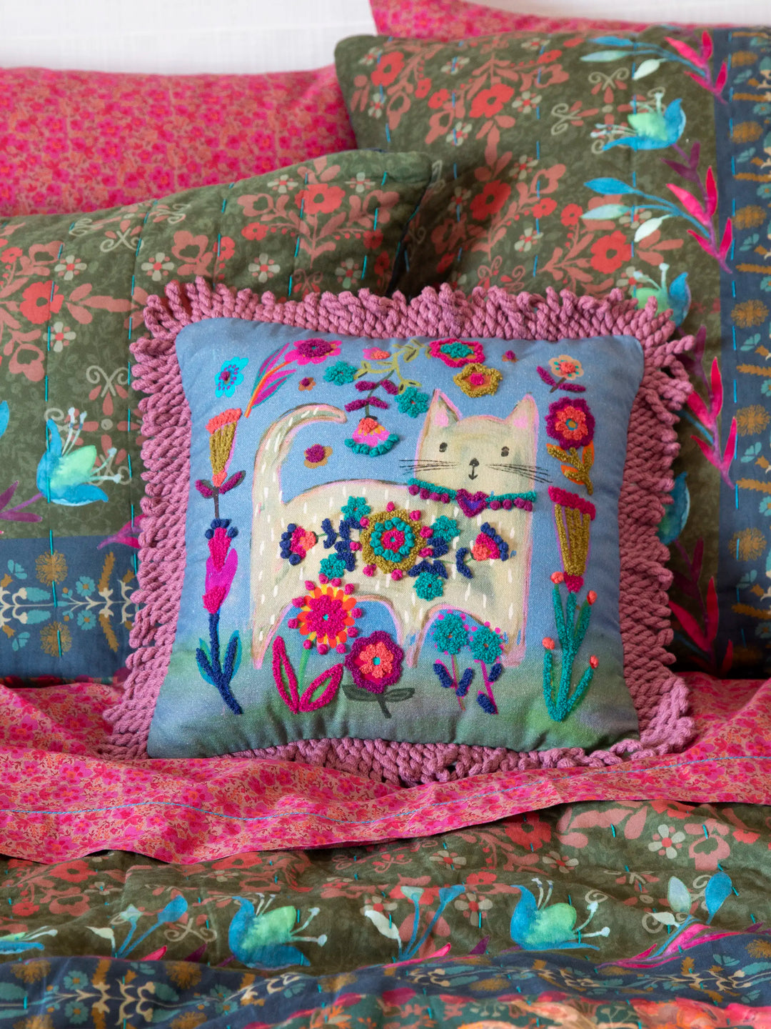 Tufted Boho Pillow - Cat