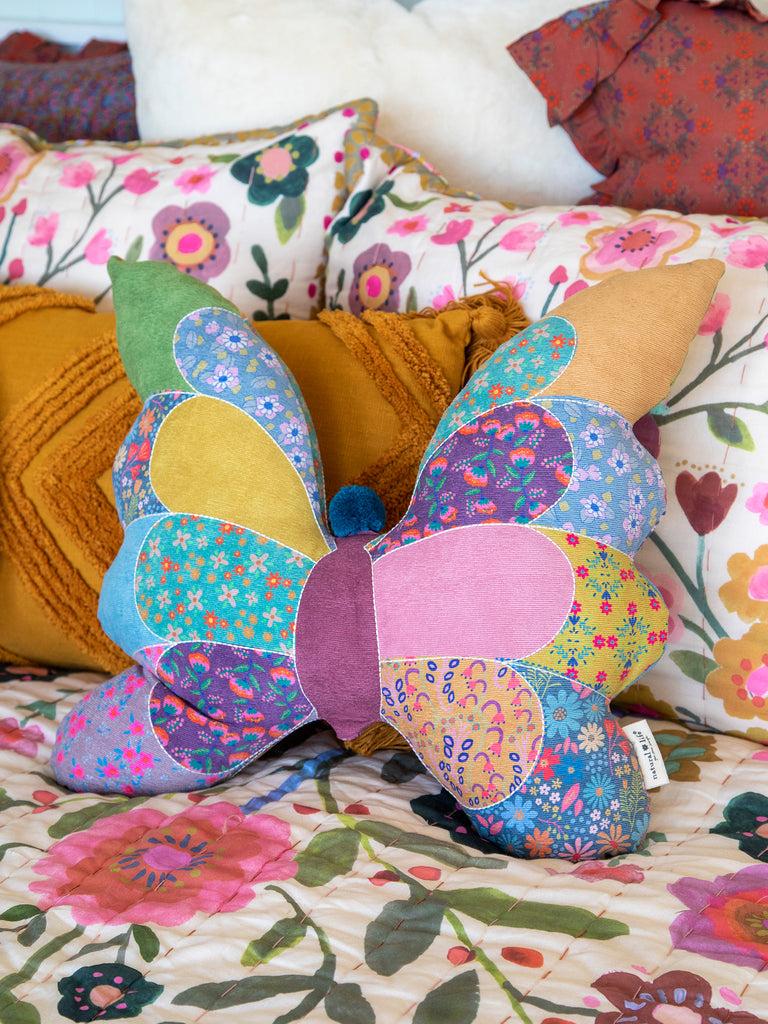 Whimsy Patchwork Pillow|Butterfly-view 1
