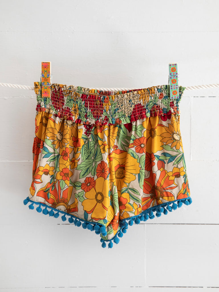 Pom Pom Shorts - Mustard Orange Floral-view 1