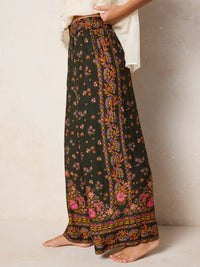 Cece Wide Leg Pants - Blooming Bandana Charcoal-view 1