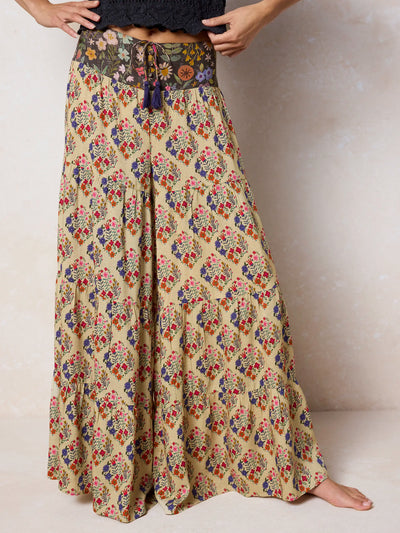 Cami Tie-Front Palazzo Pant - Ditsy Diamonds Cream-view 1