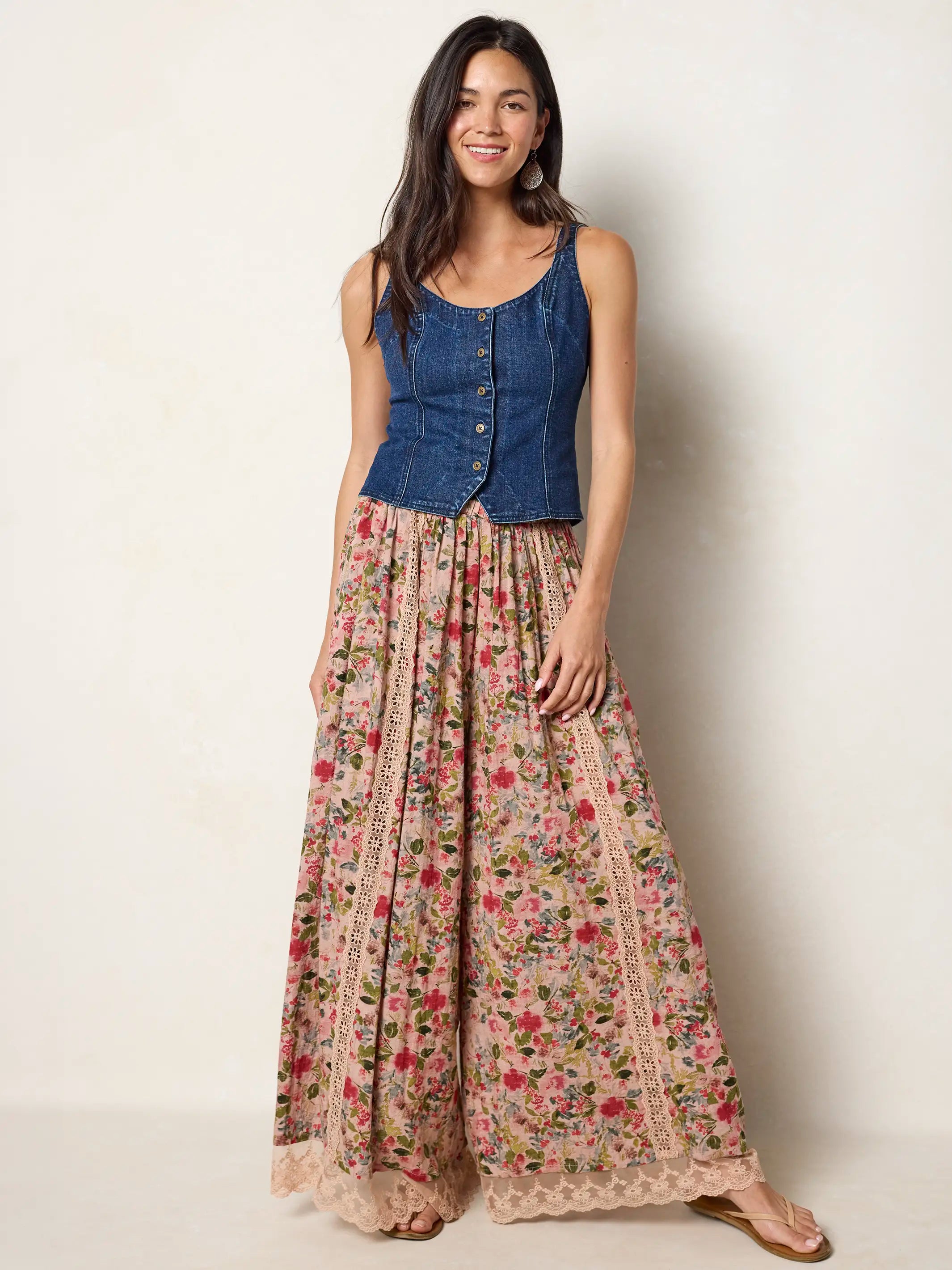 Adeline Wide-Leg Pants - Light Pink Bouquets – Natural Life