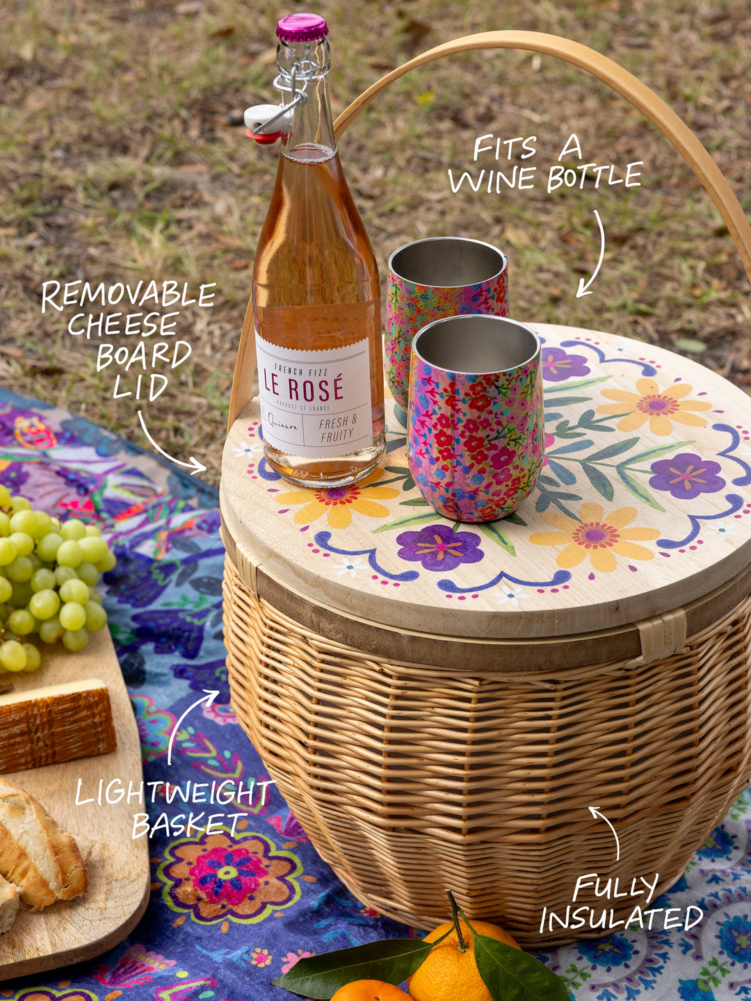 Insulated Picnic Basket Table Folk Flower – Natural Life