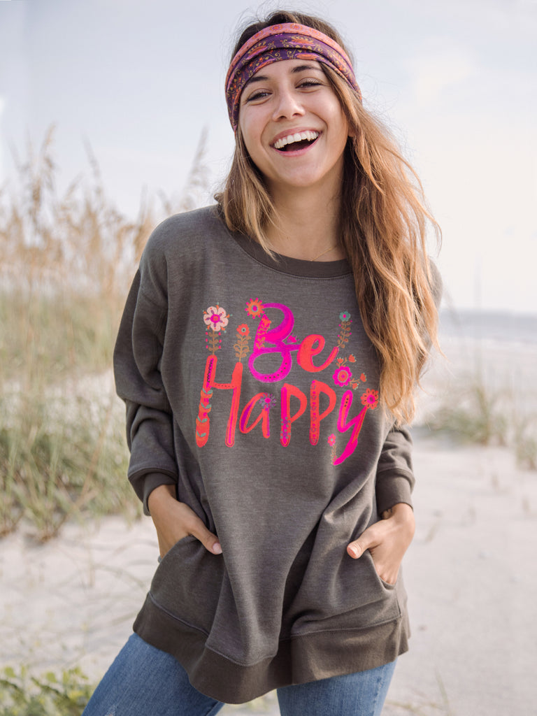 Comfy Pocket Sweatshirt - Be Happy-view 1