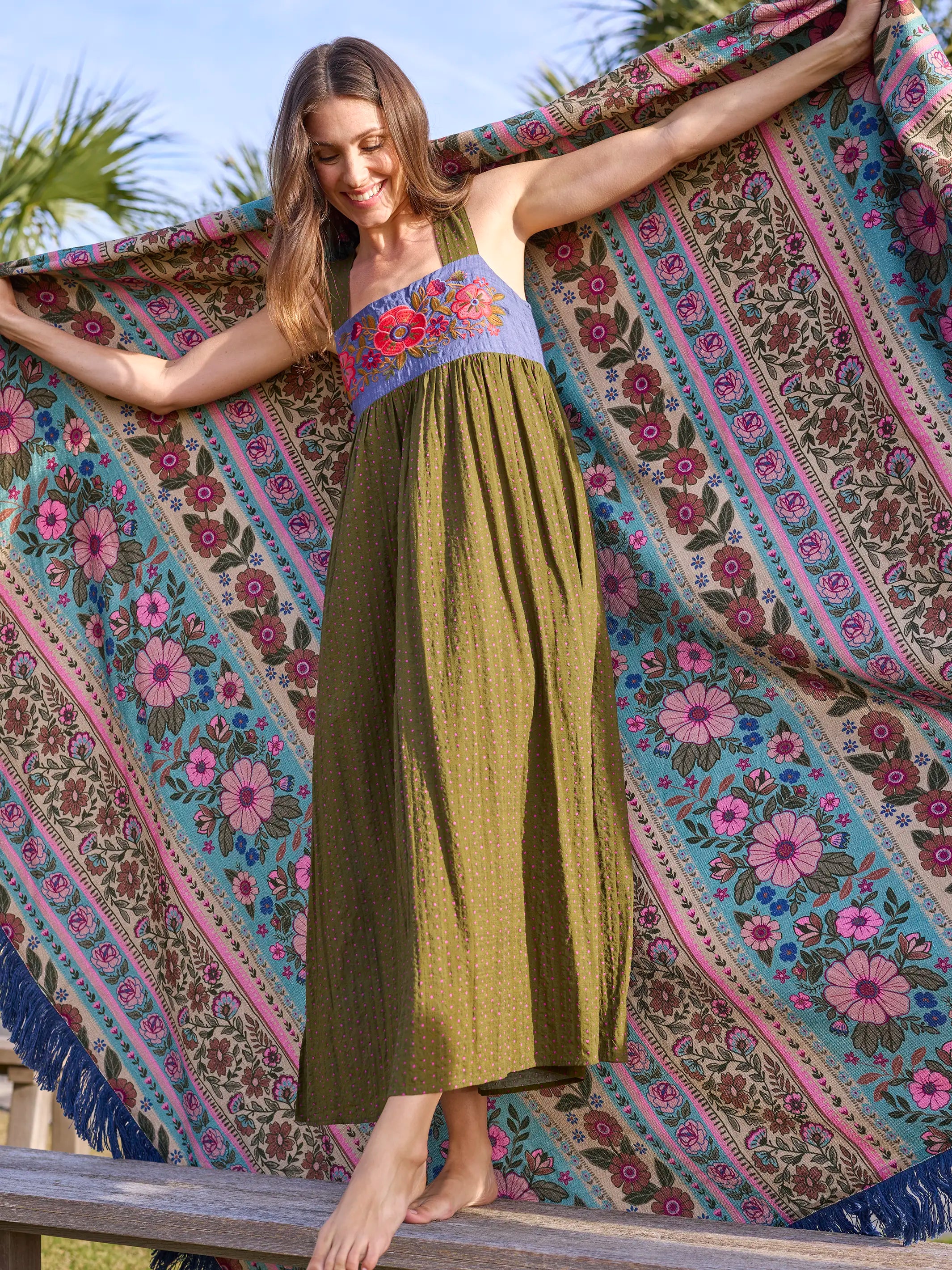 Embroidered Tricia Maxi Dress - Olive Polka Dot Embroidered Tricia Maxi Dress - Olive Polka Dot