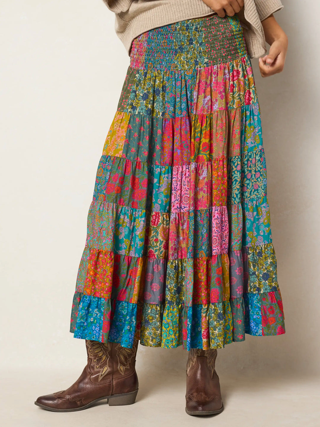 Opal Patchwork Midi Skirt - Bright Patchwork Zinnias – Natural Life