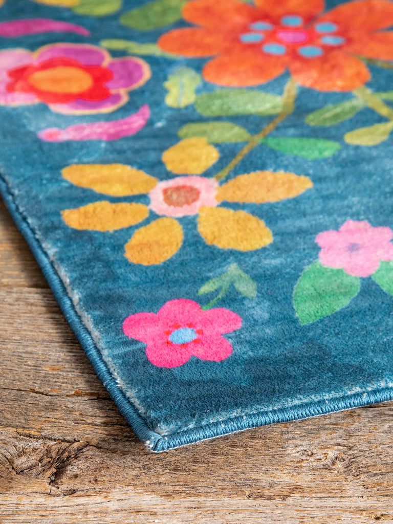 Chenille Rug, 2' x 3' - Teal Folk Floral-view 4