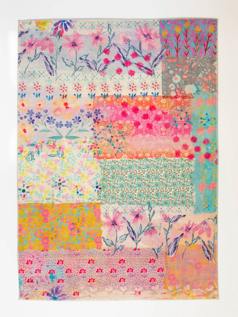 Chenille Rug, 5' x 7' - Pink Watercolor Patchwork-view 1