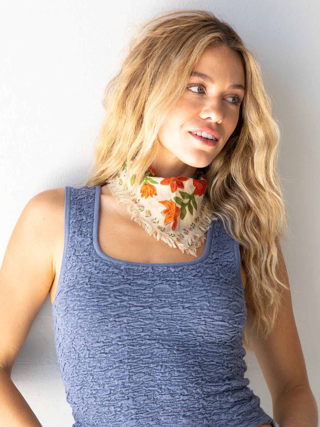 Printed Cotton Bandana - Cream Floral