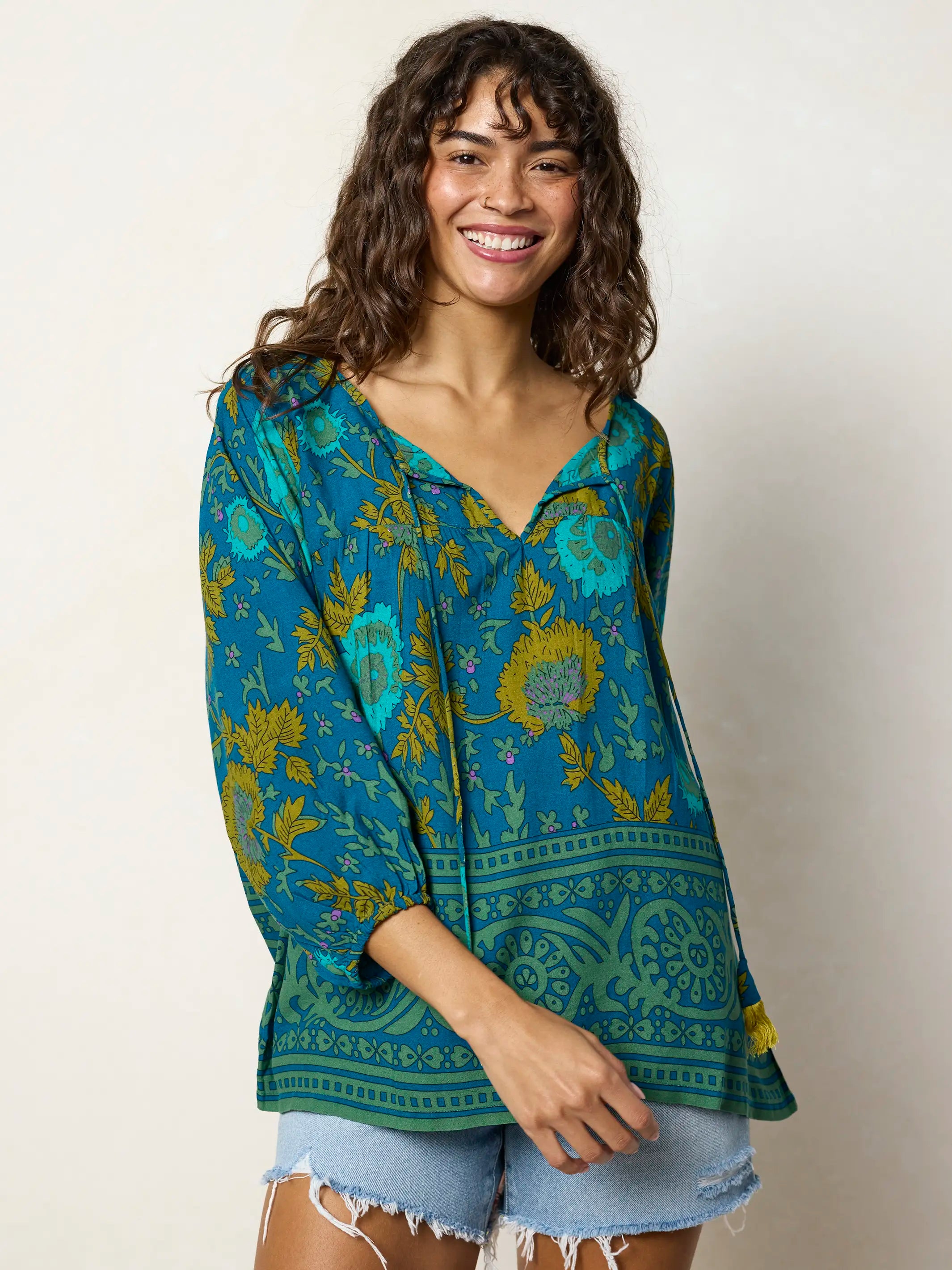Maribel Top - Teal Sage Border – Natural Life