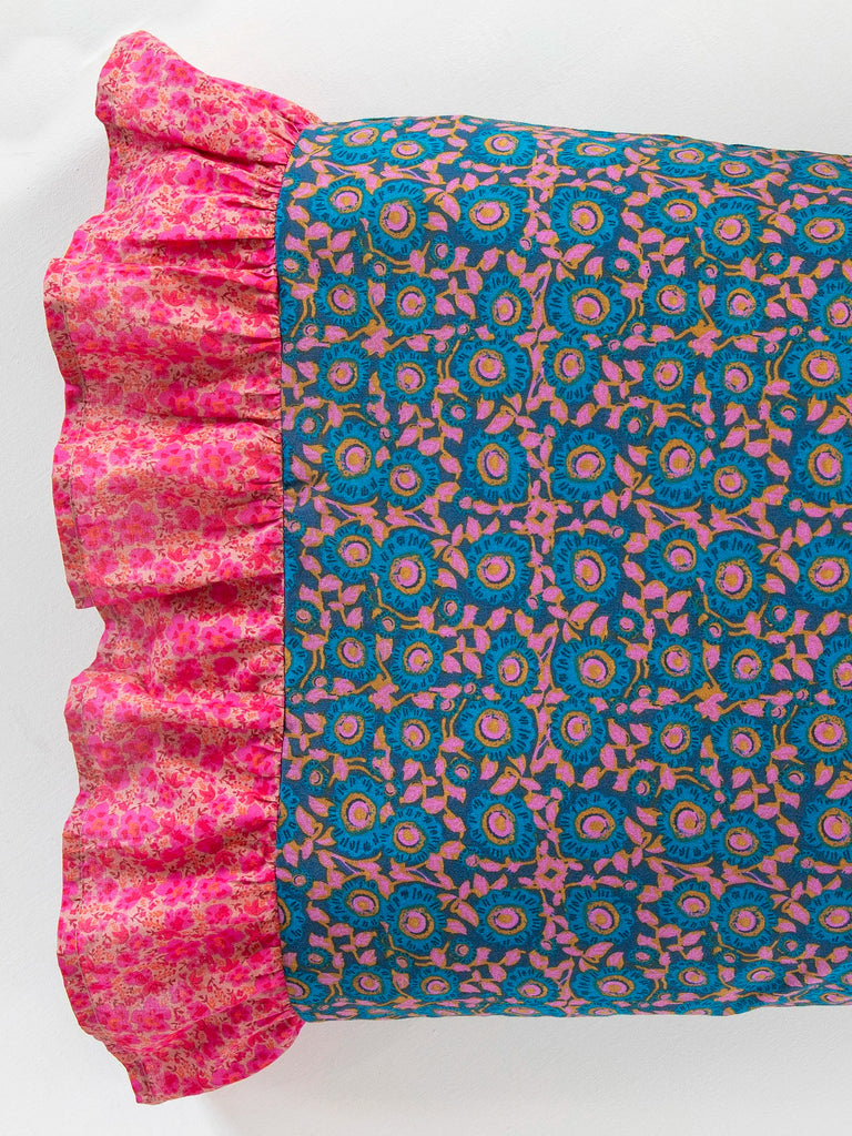Mix & Match Soft Cotton Pillowcase, Single - Teal Dahlia Pink Marlow Ruffle-view 4