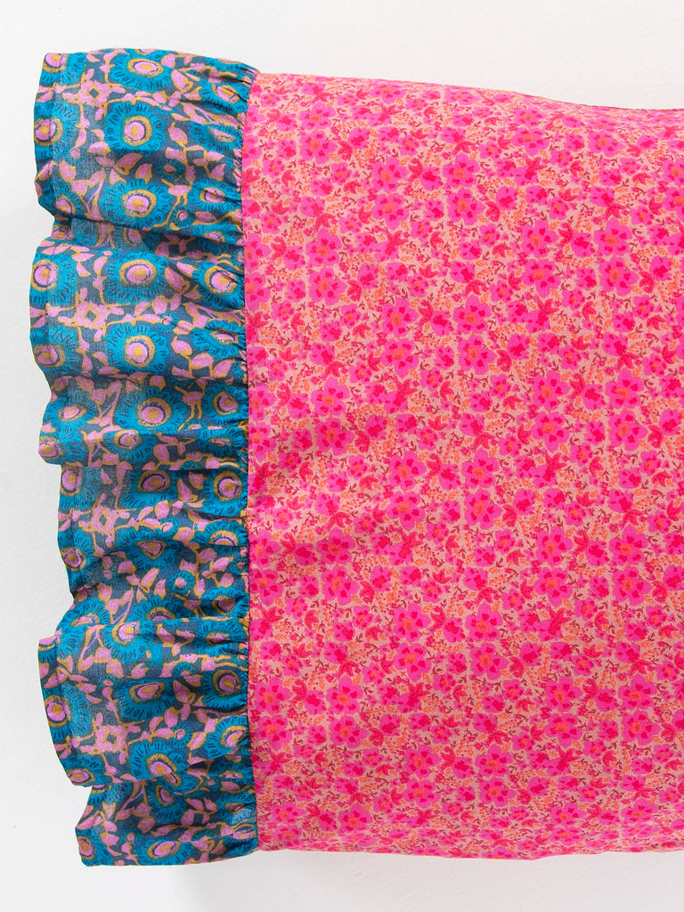 Mix & Match Soft Cotton Pillowcase, Single - Pink Marlow Teal Dahlia Ruffle-view 4