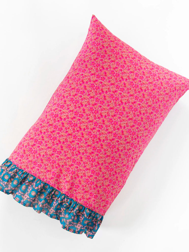 Mix & Match Soft Cotton Pillowcase, Single - Pink Marlow Teal Dahlia Ruffle-view 1