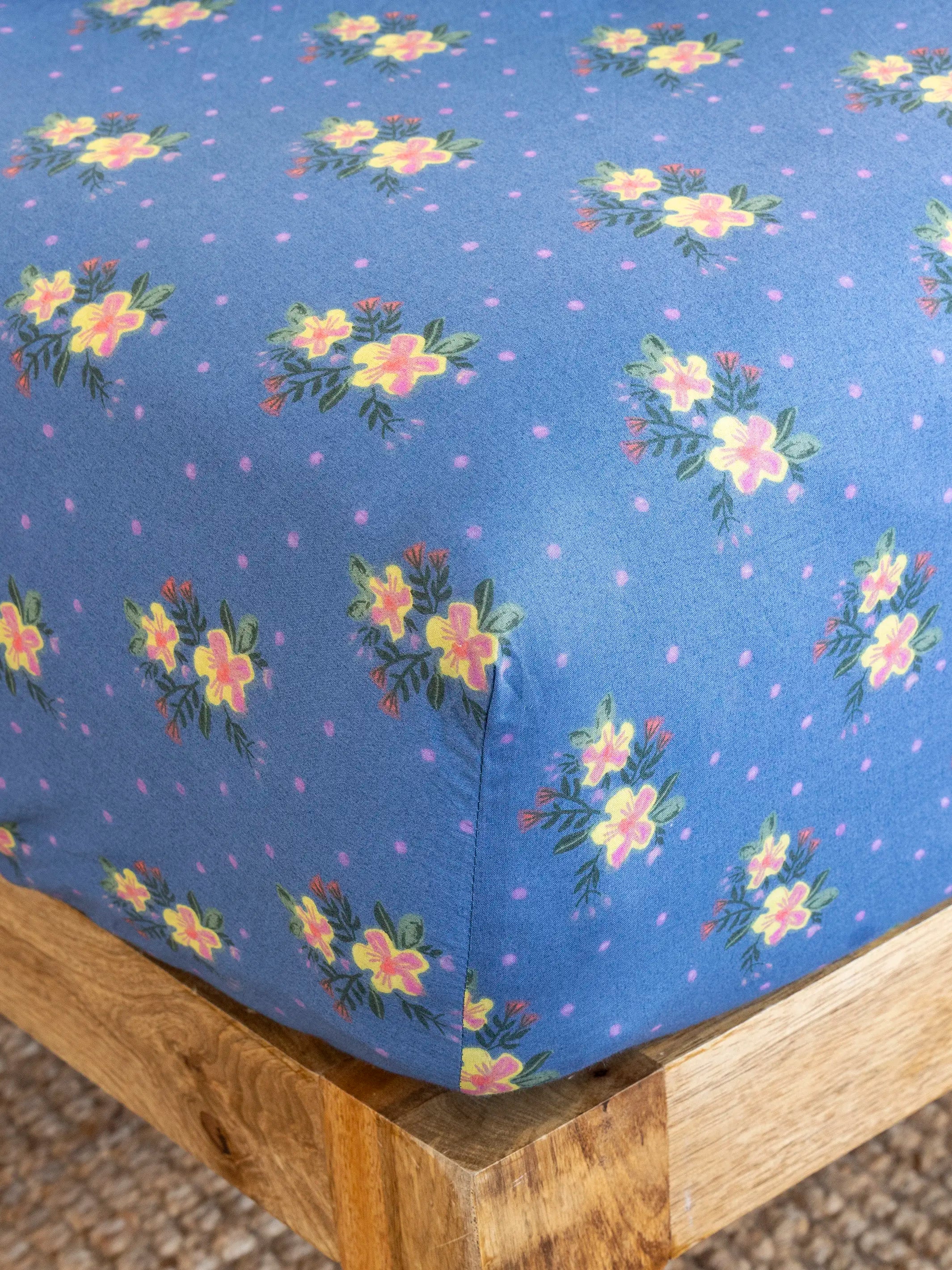 Mix & Match Cotton Fitted Sheet - Blue Nora – Natural Life