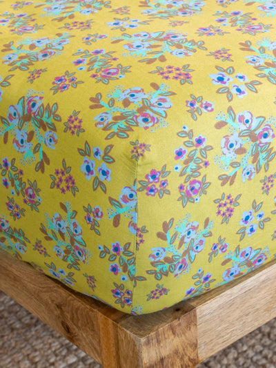Mix & Match Sooo Soft Cotton Fitted Sheet - Chartreuse Bouquet Blooms-view 1