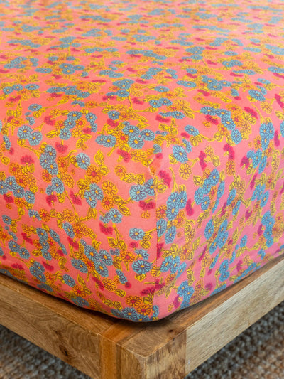 Mix & Match Cotton Fitted Sheet - Coral Daisy Toss-view 1