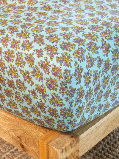 Mix & Match Cotton Fitted Sheet - Turquoise Folk Floral-view 1