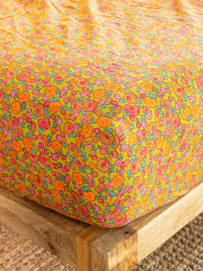 Mix & Match Cotton Fitted Sheet - Green Retro Calico-view 1