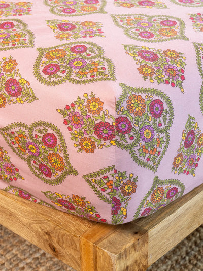 Mix & Match Cotton Fitted Sheet - Pink Willow Medallion-view 1