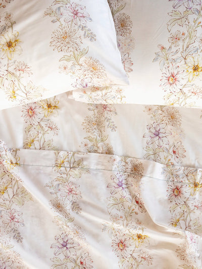 Sooo Soft Cotton Sheet Set - Ivory Dahlia Rows-view 1