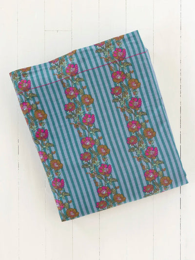 Mix & Match Cotton Flat Sheet - Blue Floral Stripe-view 1