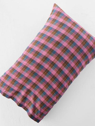 Mix & Match Cotton Pillowcase, Single - Plaid Rosewood-view 1