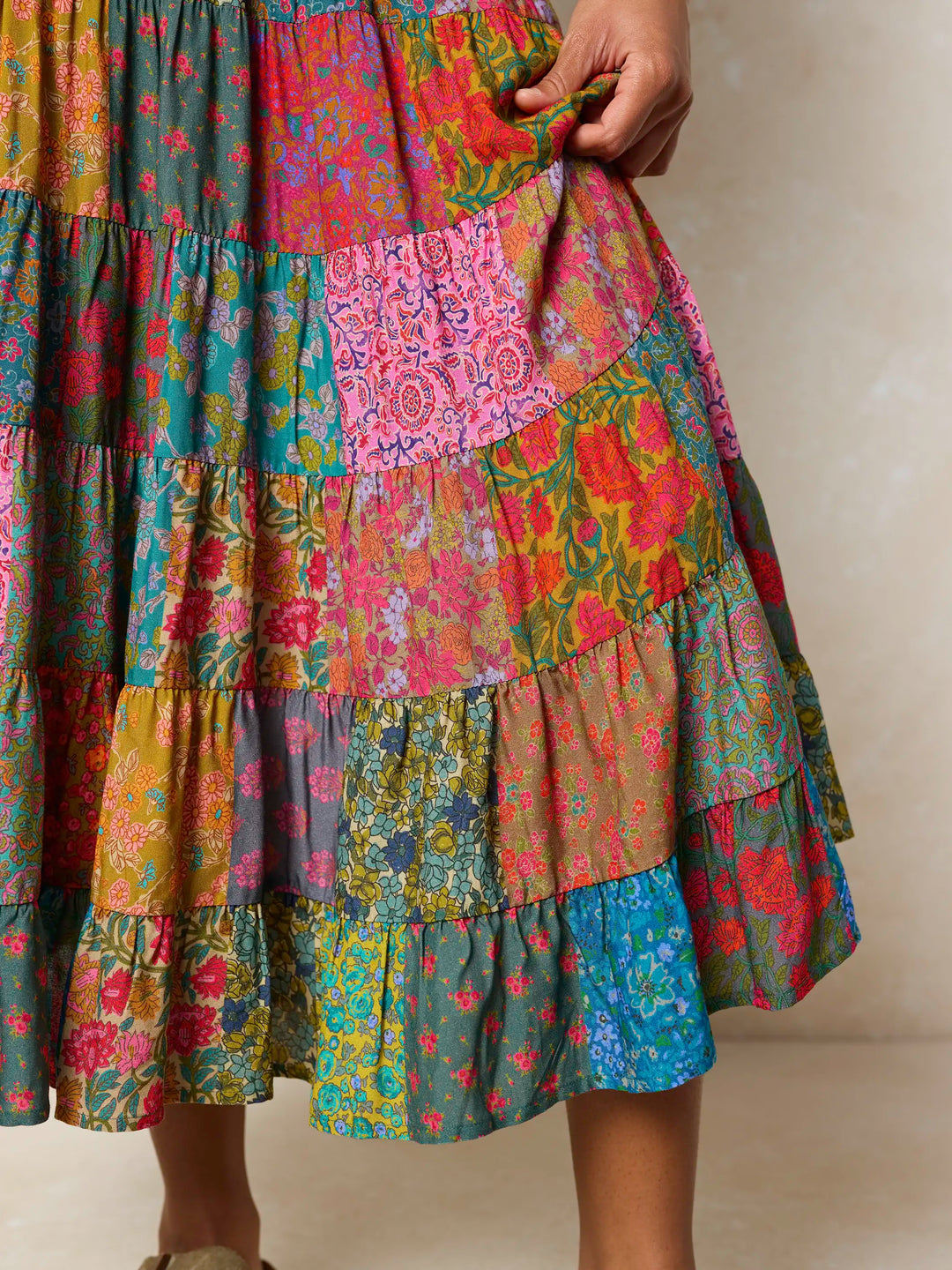 Opal Patchwork Midi Skirt - Bright Patchwork Zinnias – Natural Life