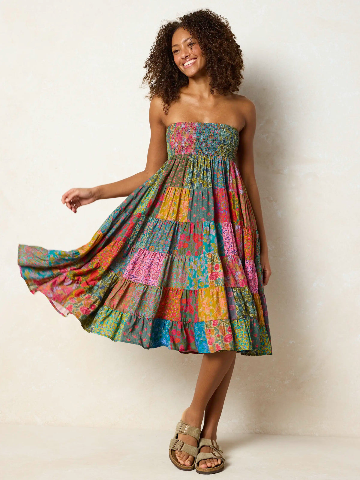 Opal Patchwork Midi Skirt - Bright Patchwork Zinnias – Natural Life