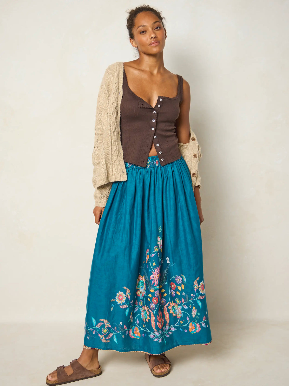 Emory Reversible Cotton Maxi Skirt - Paisley Petals Blue – Natural