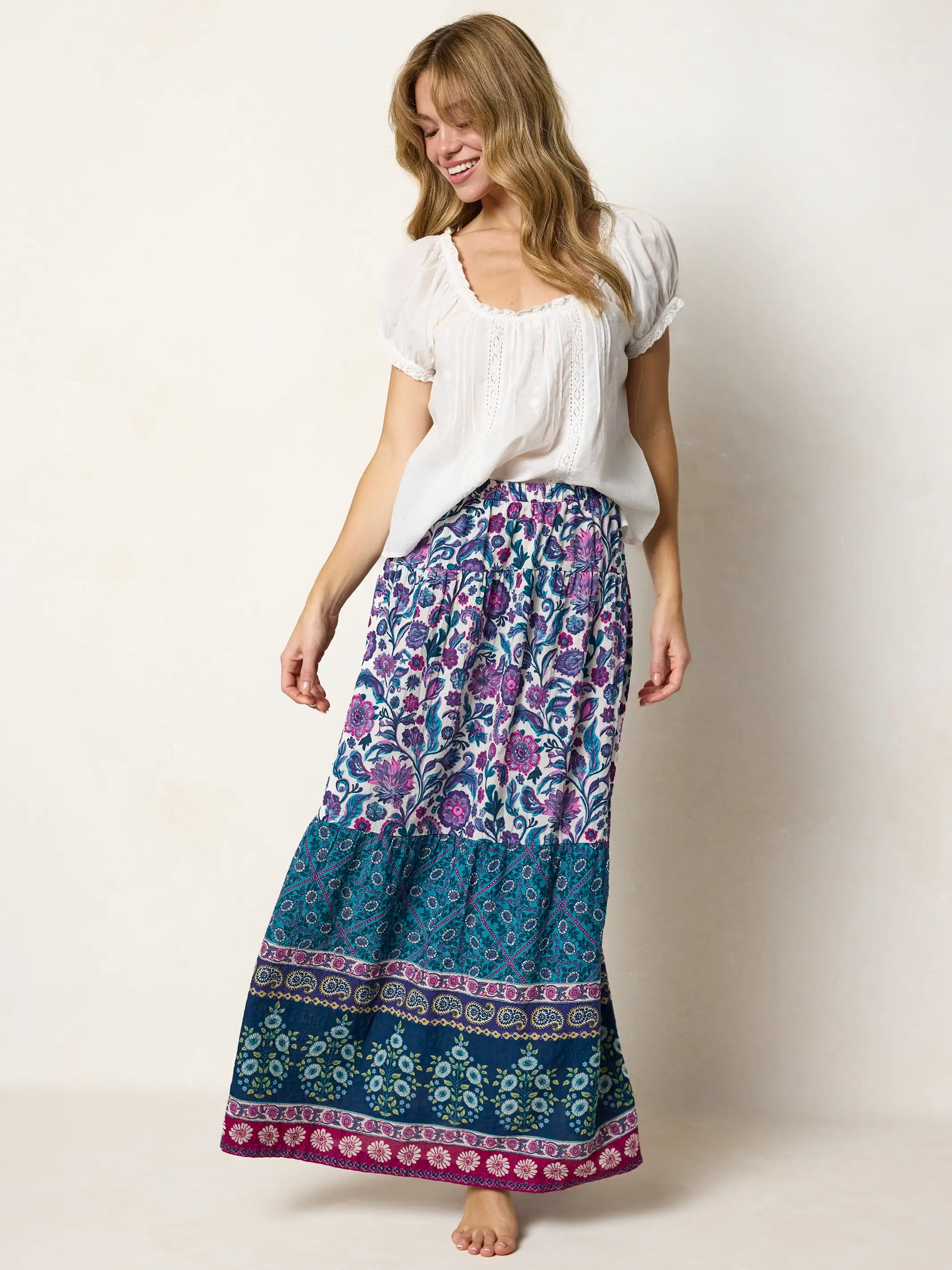 Camille Maxi Skirt - Sunnyfield Floral Purple – Natural Life