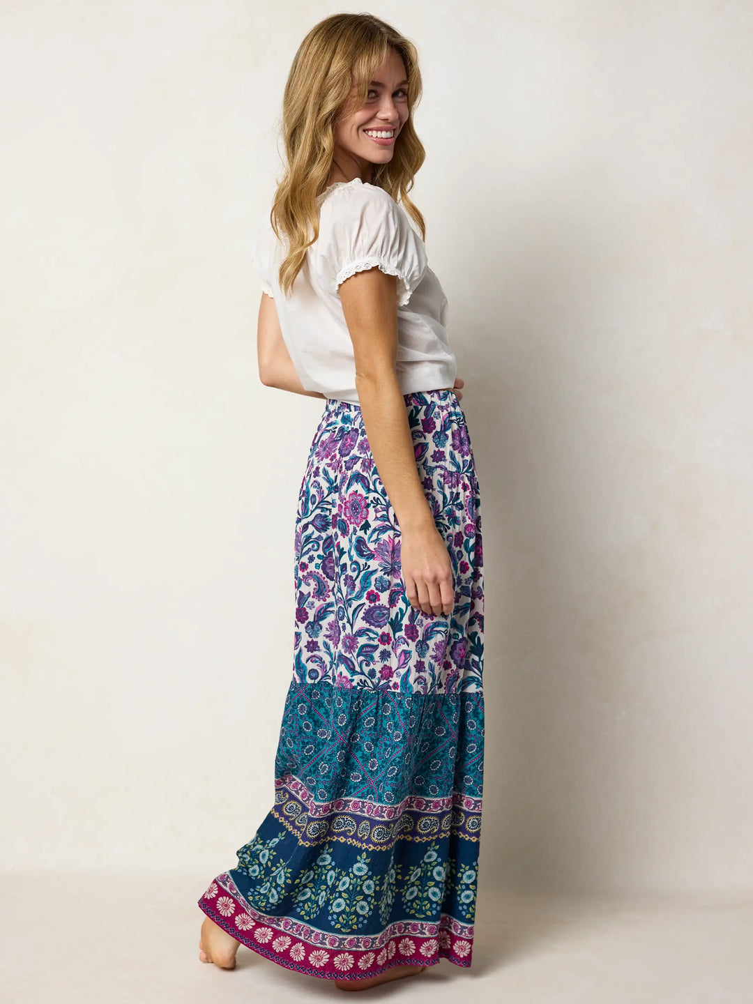 Camille Maxi Skirt - Sunnyfield Floral Purple – Natural Life