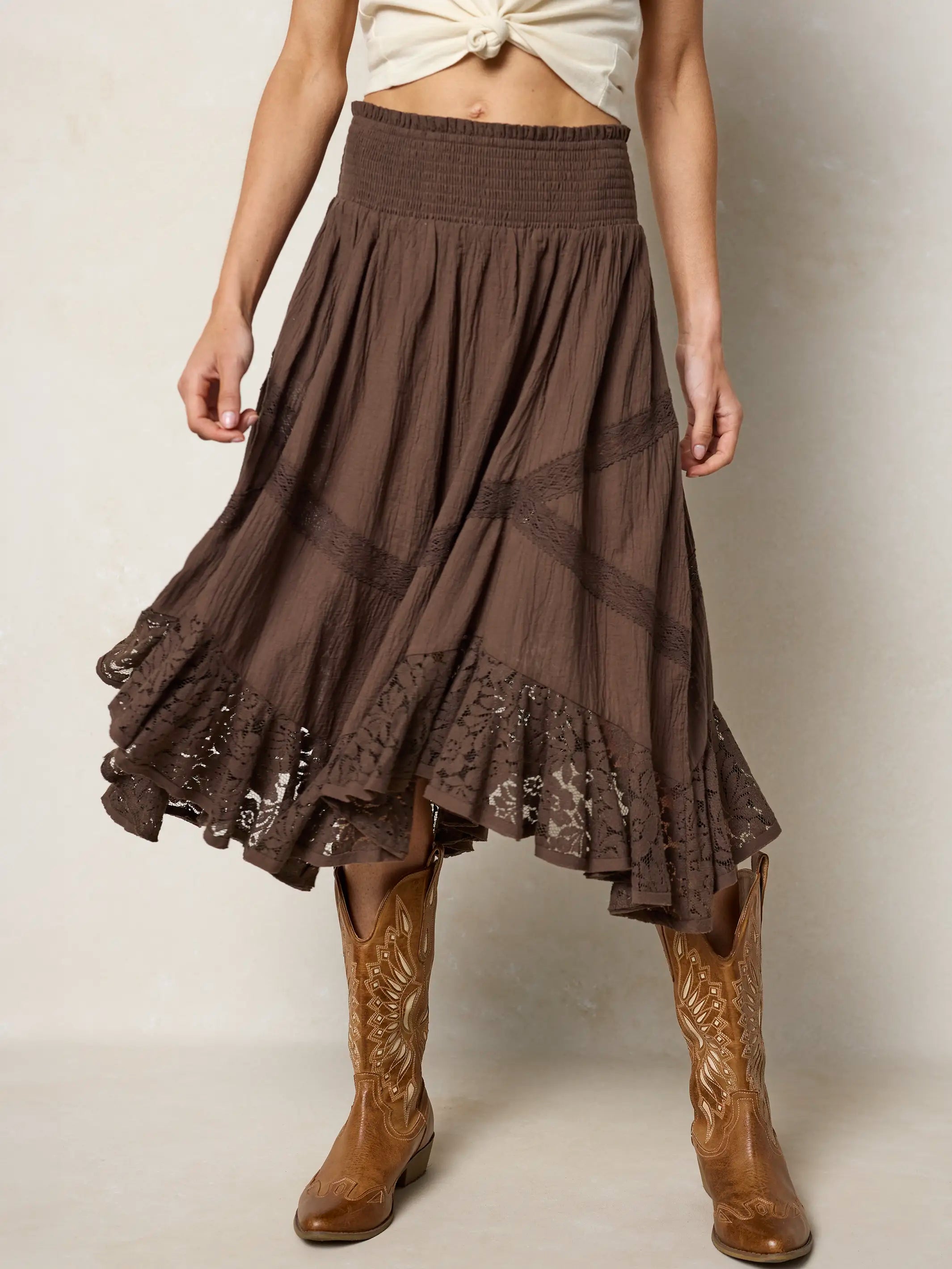 Pretty In Lace Cotton Midi Skirt - Brown – Natural Life
