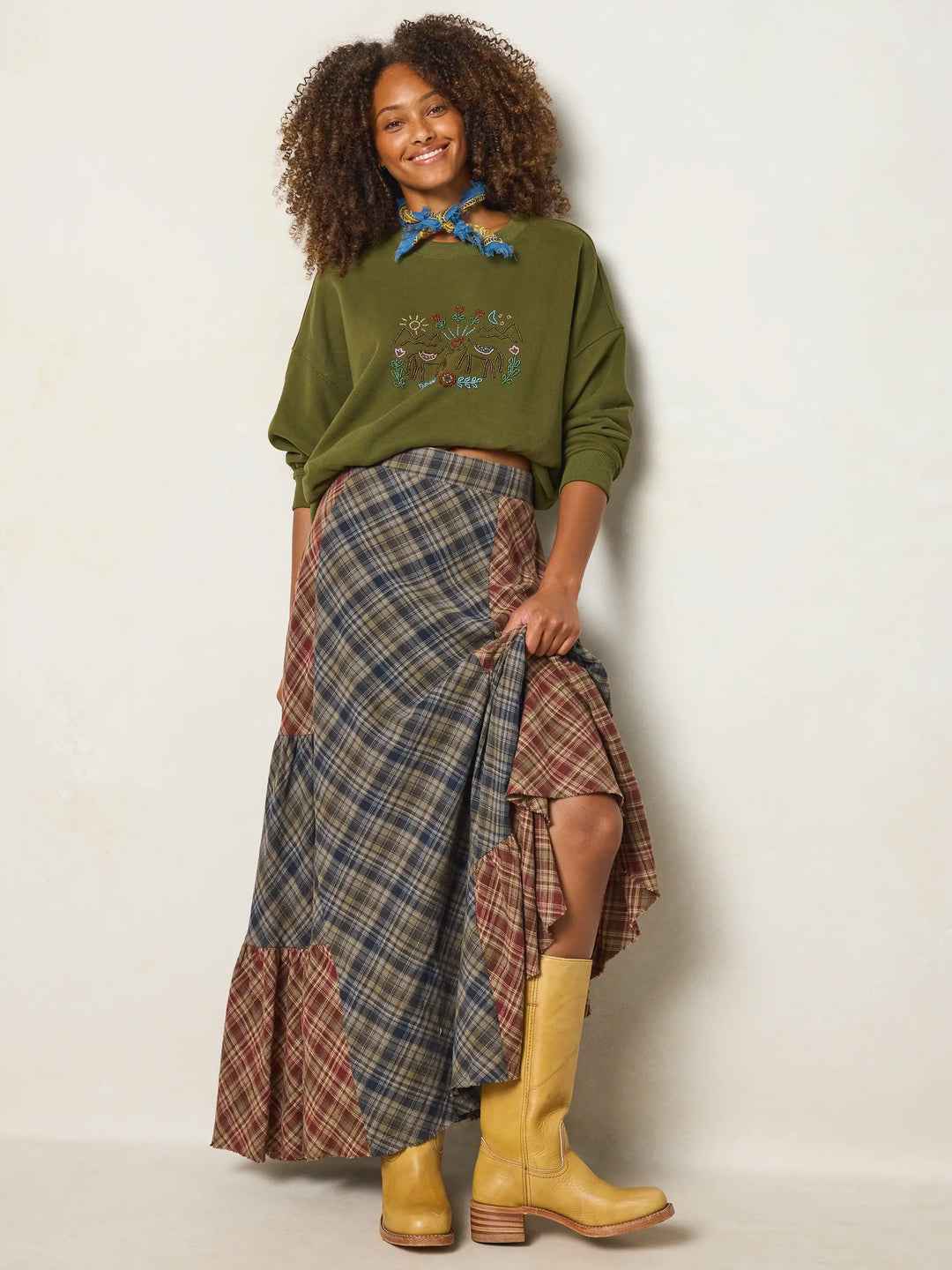 Dolly Cotton Flannel Maxi Skirt - Plaid Black Cranberry – Natural Life