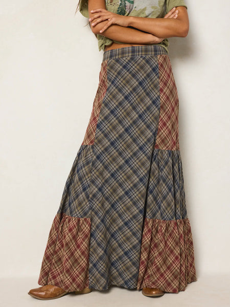 Dolly Cotton Flannel Maxi Skirt - Plaid Black Cranberry – Natural Life