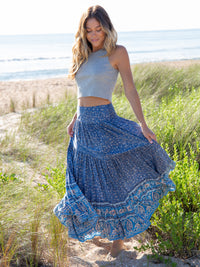 Hanna Convertible Maxi Skirt - Blue Floral Border-view 1