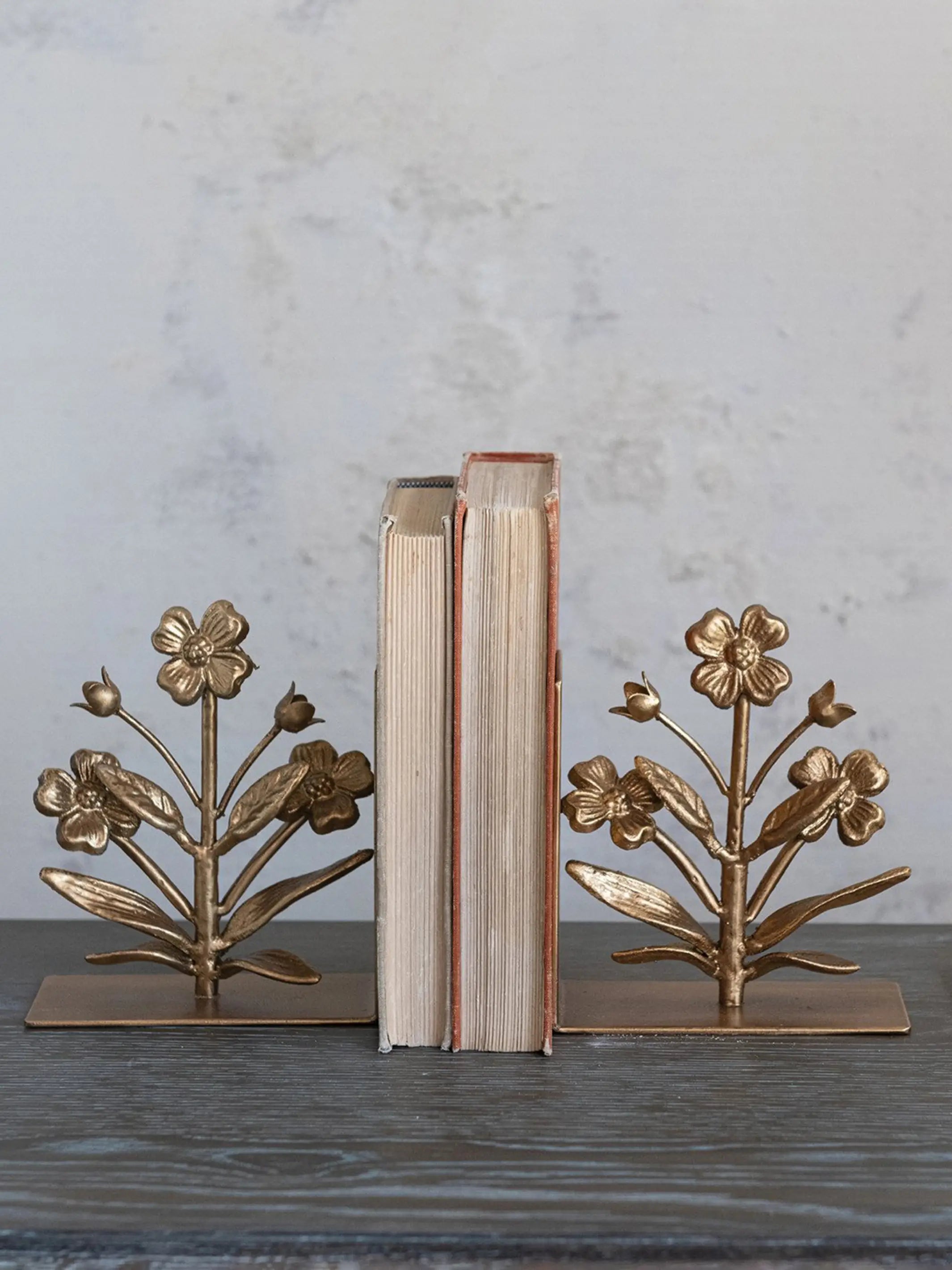 Cast Iron Flower Bookends, Set of 2