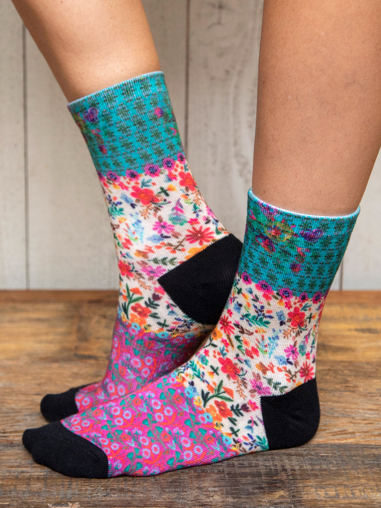 Printed Weekend Sock Set, Set of 2 - Teal Floral-view 2