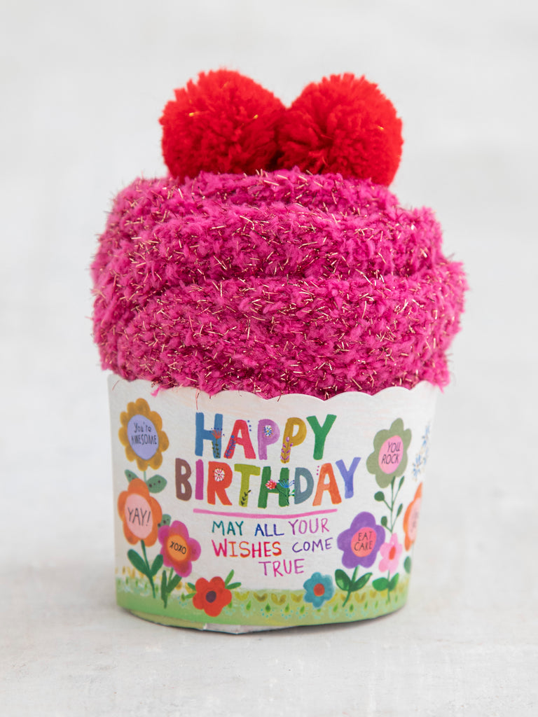 Cupcake Cozy Socks - Red Happy Birthday-view 2